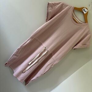 Hass Mauve Pink Short Sleeve Crew Neck Sweater Dress w/ Pockets NWT women's L